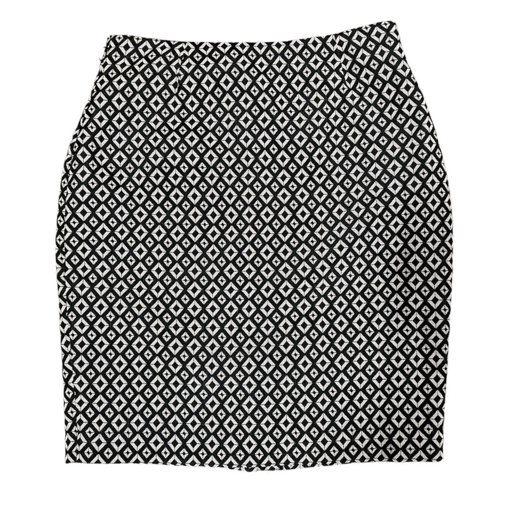 Worthington Black White Geometric Diamond Knit Pencil Skirt 12 Career Office